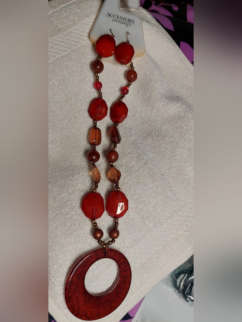 Red Statement Pendant Necklace Earring Set